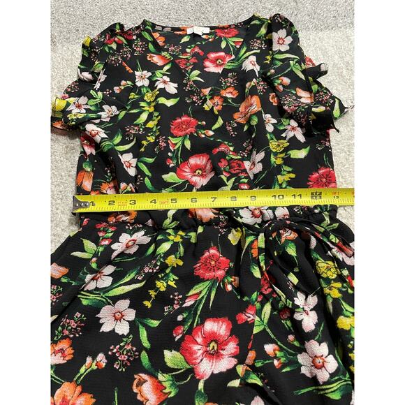 Charming Charlie C Women's Size Small Short Sleeve Floral Faux Wrap Dress Black - Picture 4 of 9